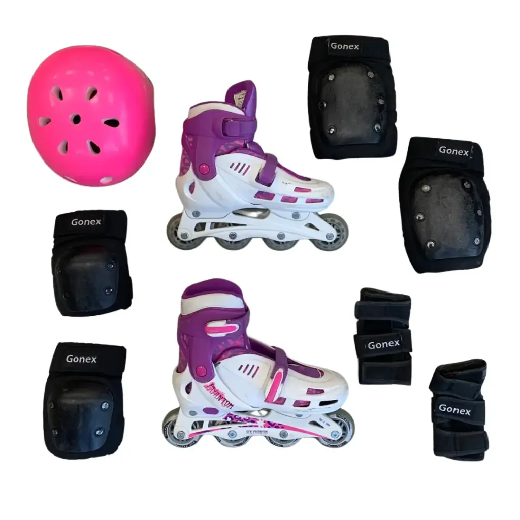 Patines de competencia y equipo de protección