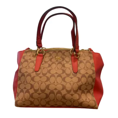 Cartera de cuero café con rojo