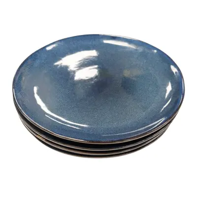 4 Platos de Fondo de Cerámica Azules
