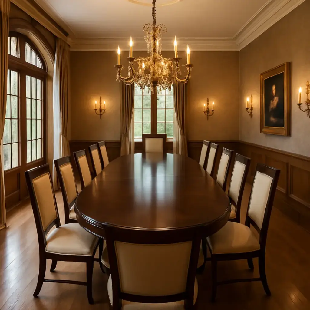 Juego de Comedor de madera Mara, con 12 sillas y Aparador.