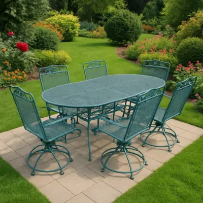 Juego de jardín de hierro forjado con sillas giratorias