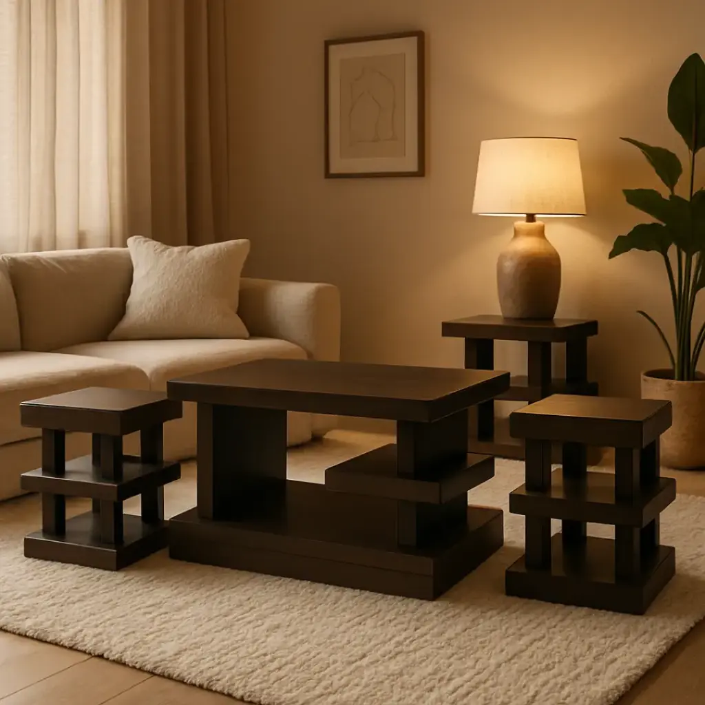 Juego de mesas, central y dos esquineras