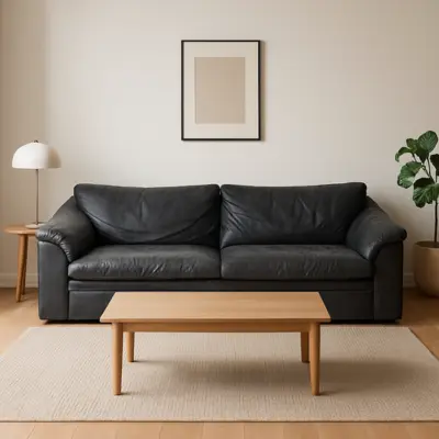 Sofá de cuero negro 3 cuerpos 