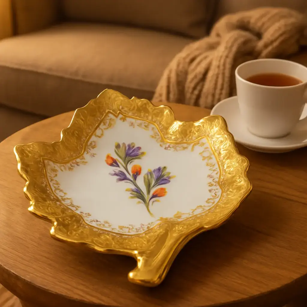 [2052214.1] Adorno Trébol de porcelana decorado con oro 24k de Cada Bohemia