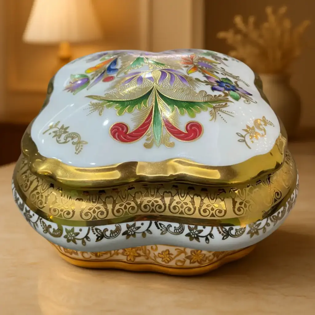Adorno Joyero de porcelana decorado con oro 24k de Cada Bohemia