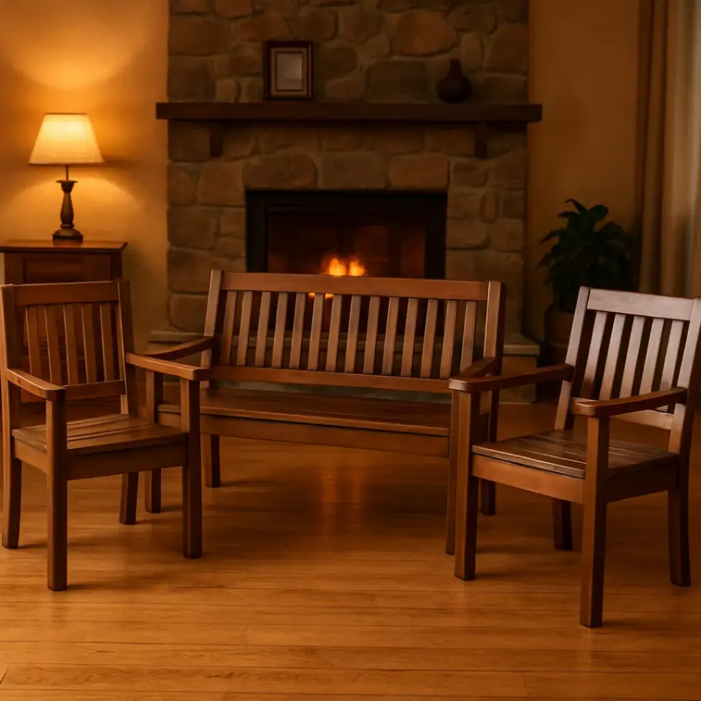 Juego de sala de pino - Un banco de dos plazas y dos sillones (4791001.2800)