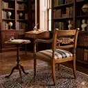 Silla de madera con tapiz con detalles ornamentales clásicos