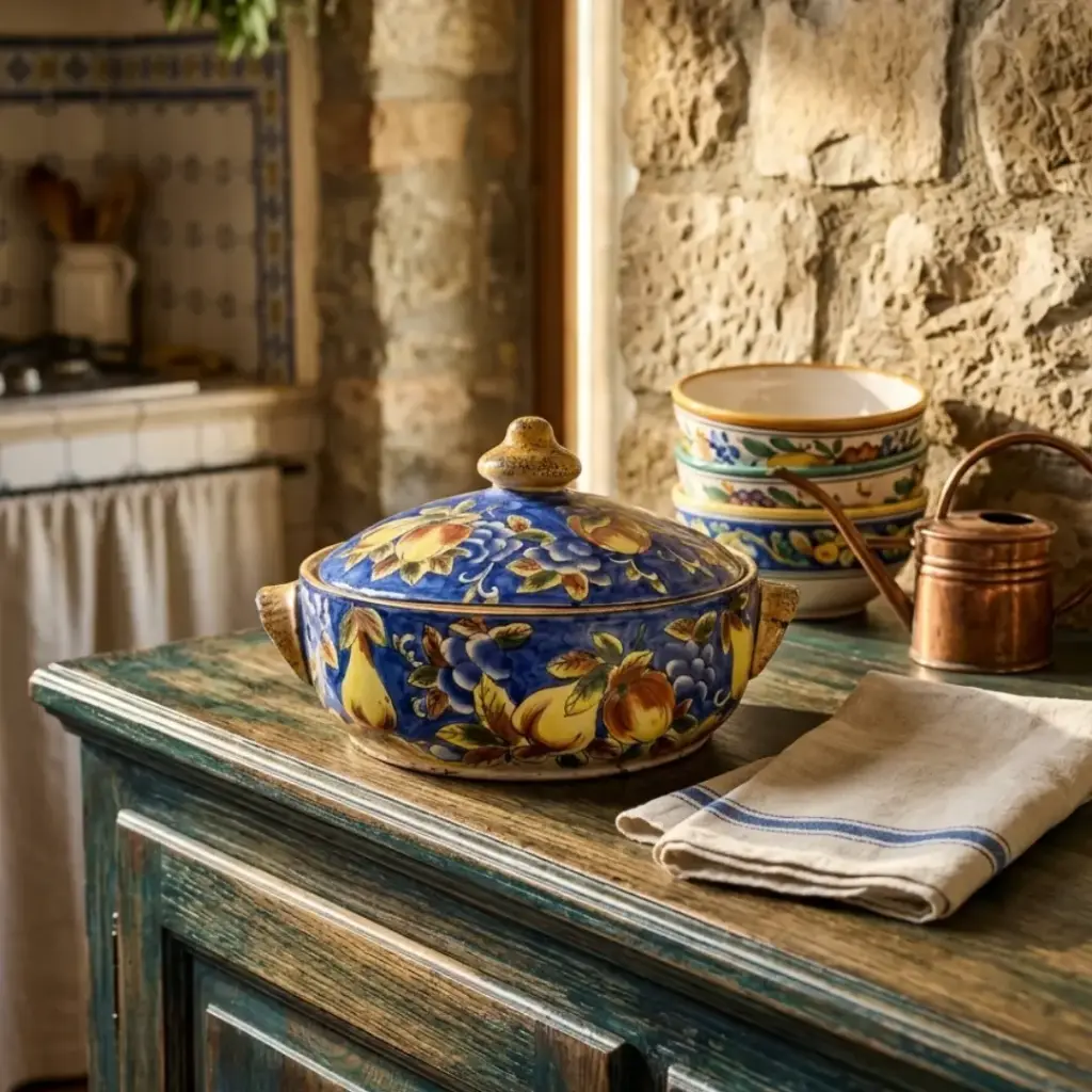 Fuente de cerámica estilo rústico mediterráneo redonda (2892590.143)