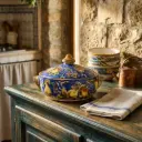 Fuente de cerámica estilo rústico mediterráneo redonda (2892590.143)