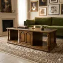 Mueble central o lateral de madera Mara con cuero (1,44 largo y 55 cm ancho) (089183.1500)