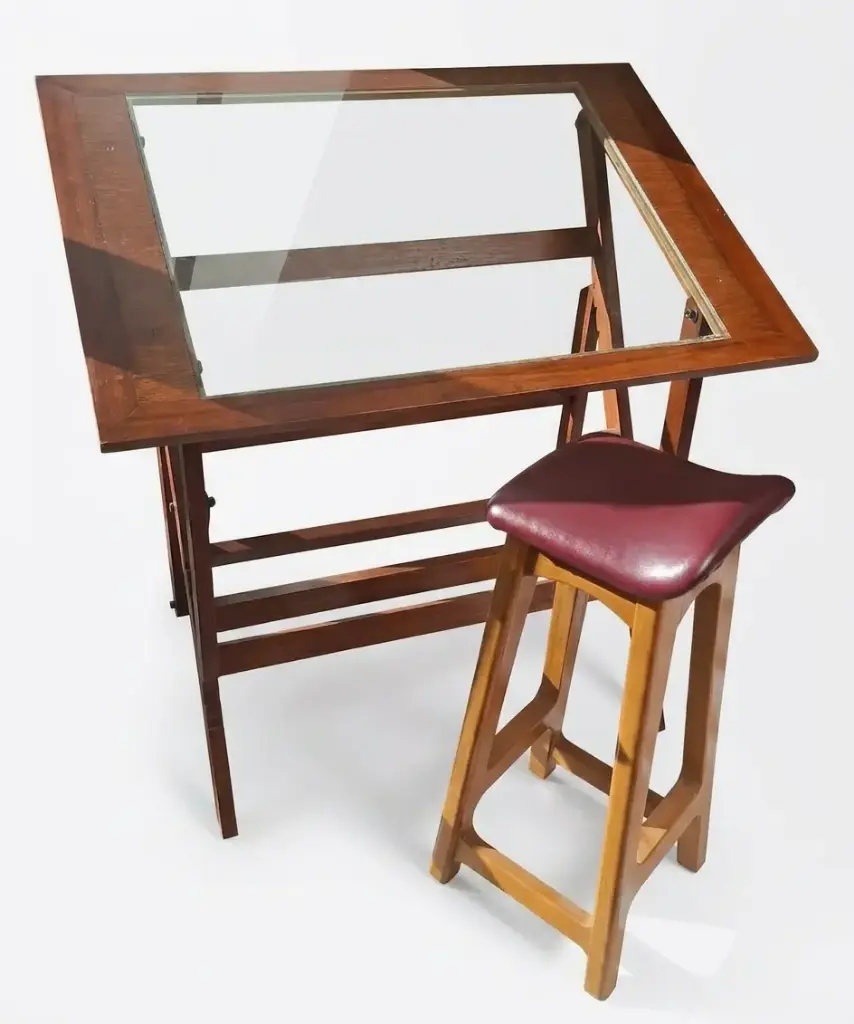 Mesa de Dibujo / Arquitectura de Madera con Vidrio y Taburete Alto (3757264.300)    
