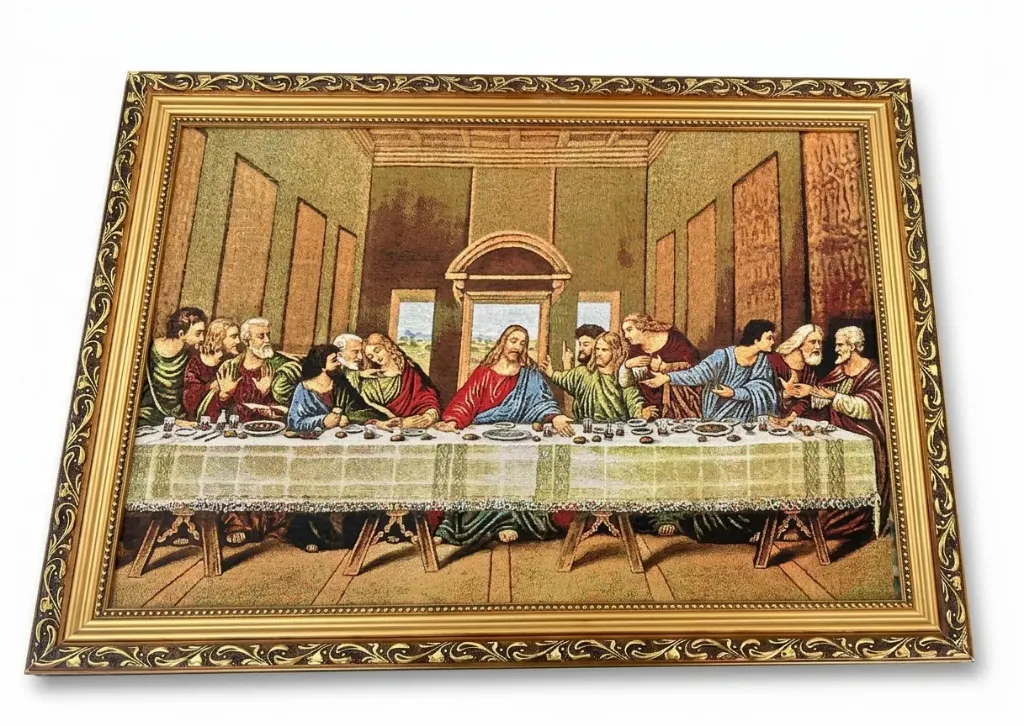 [3474596.300] Cuadro En Tapiz Bordado La Última Cena Con Marco Dorado (3474596.300)