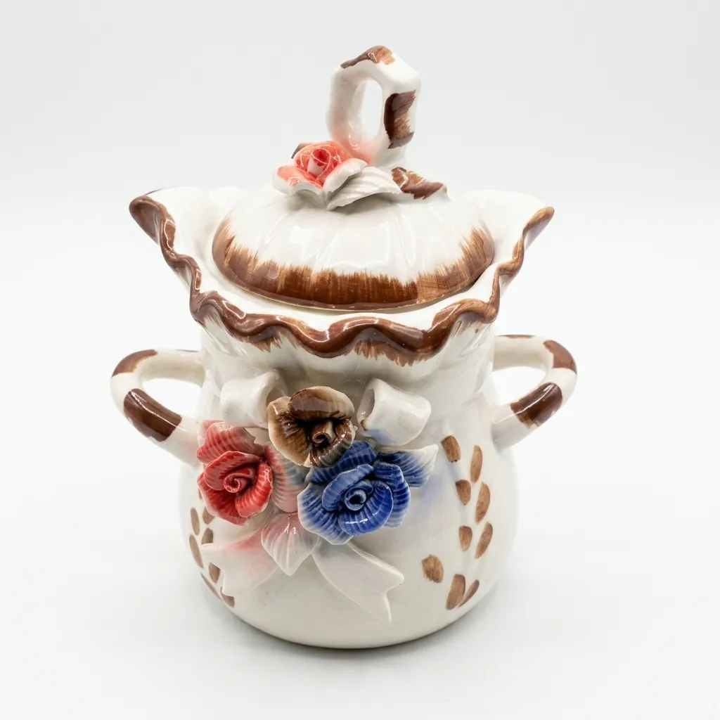 [6729713.35] Azucarero De Cerámica Vintage Con Flores 3D (6729713.35)