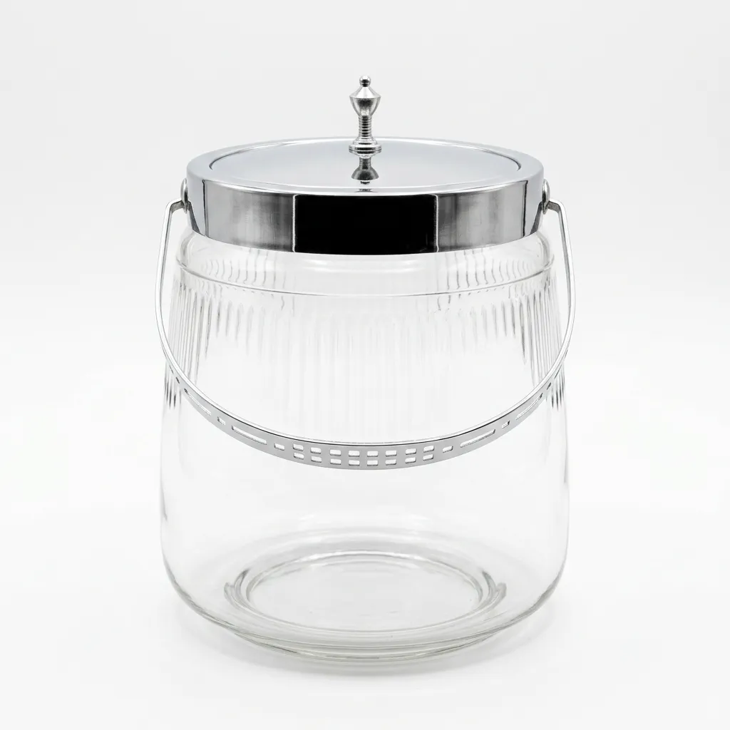 [4293847.49] Hielera Vintage de Vidrio Acanalado con Tapa y Asa Cromada (4293847.49)