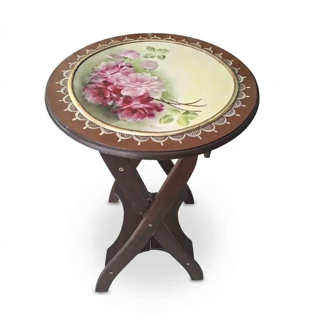 [4293847.300.1] Mesa Auxiliar Vintage de Madera con Medallón Floral(4293847.300)