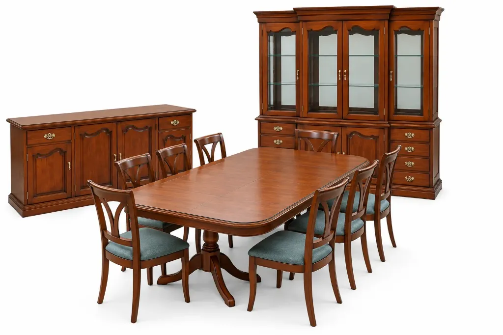 [2459129 .10000] Juego completo compuesto por mesa, 8 sillas, vitrina y trinchante. (2459129 .10000)