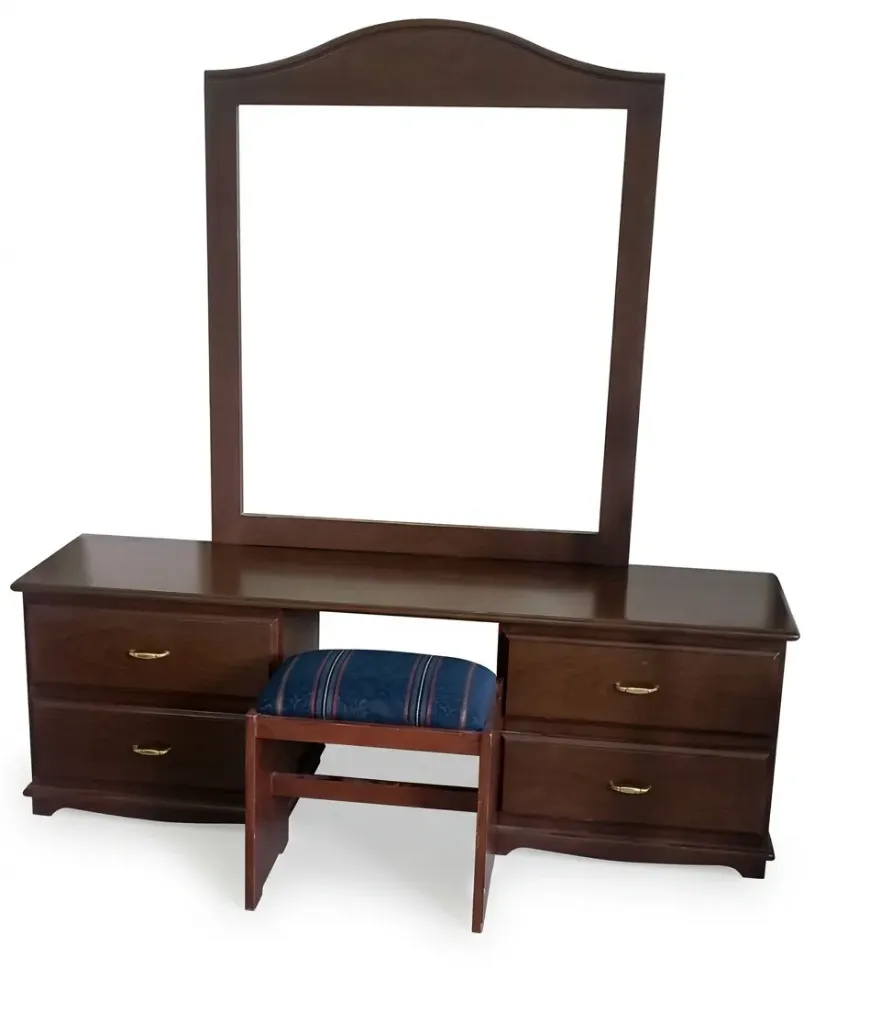 Peinador Clásico de Madera con Espejo Grande y Banqueta Tapizada (2373358.1750)