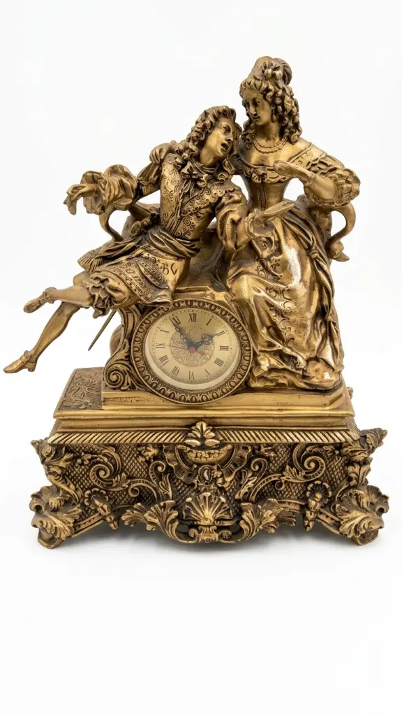 Reloj de Mesa Ornamental Dorado Estilo Barroco con Escultura (2355472.960)