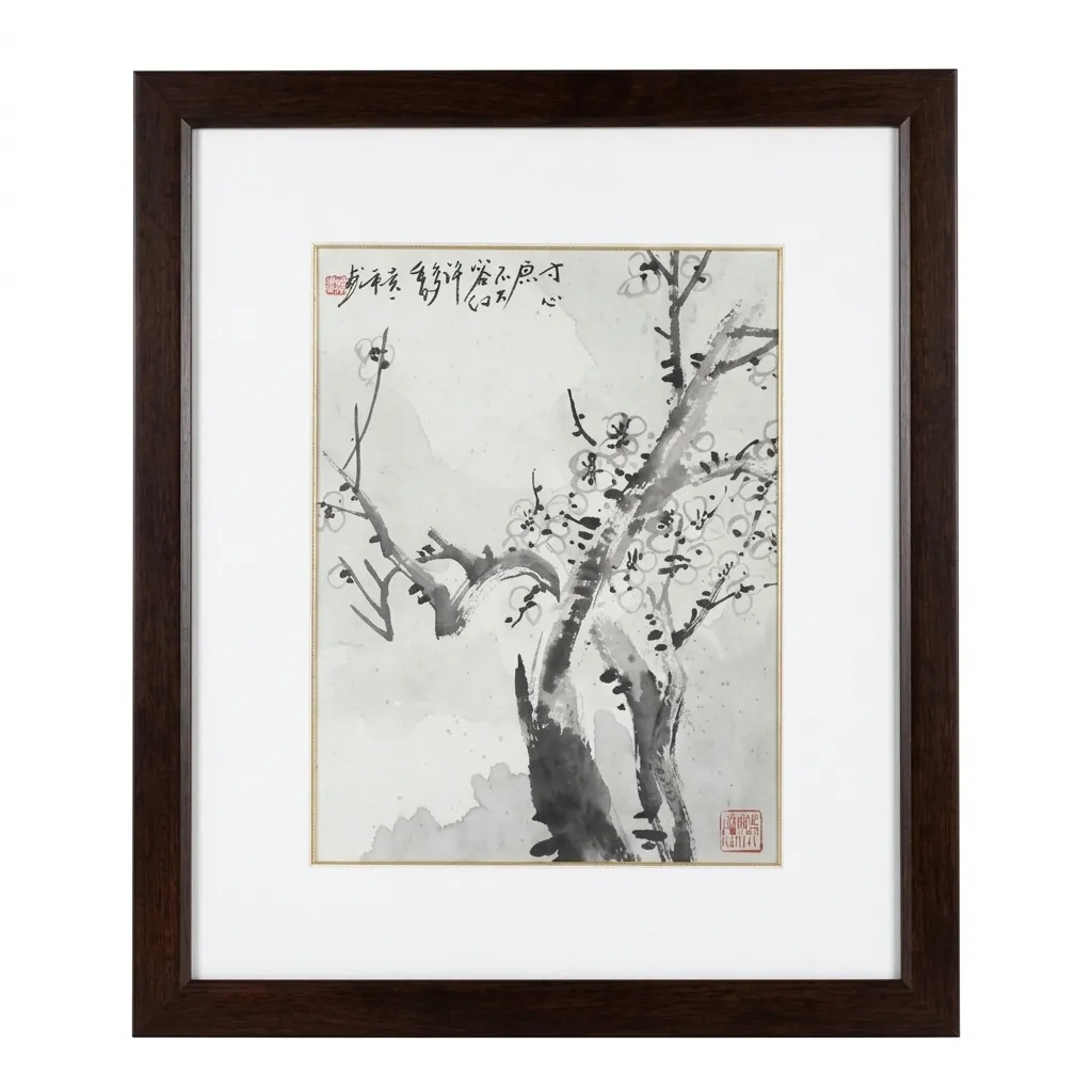 Cuadro de Pintura Oriental (Flor de Ciruelo - Sumi-e) (3312896.150)
