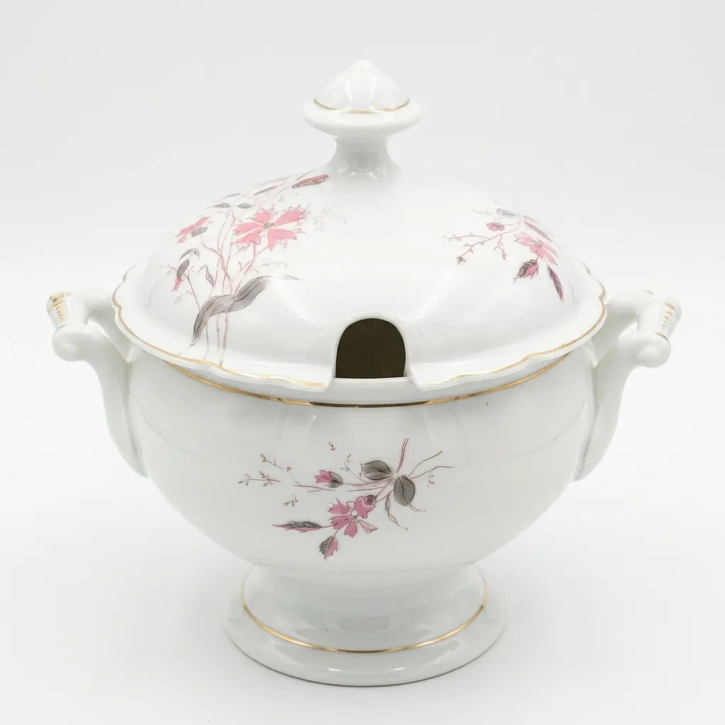 [1029184.120] Sopera de Porcelana Fina con Detalles Florales y Filo Dorado (1029184.120)