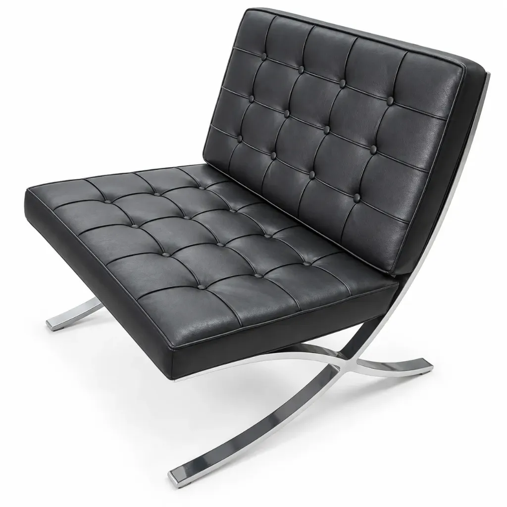 Sillón individual Barcelona de cuero con base cromada (2333692.1600)
