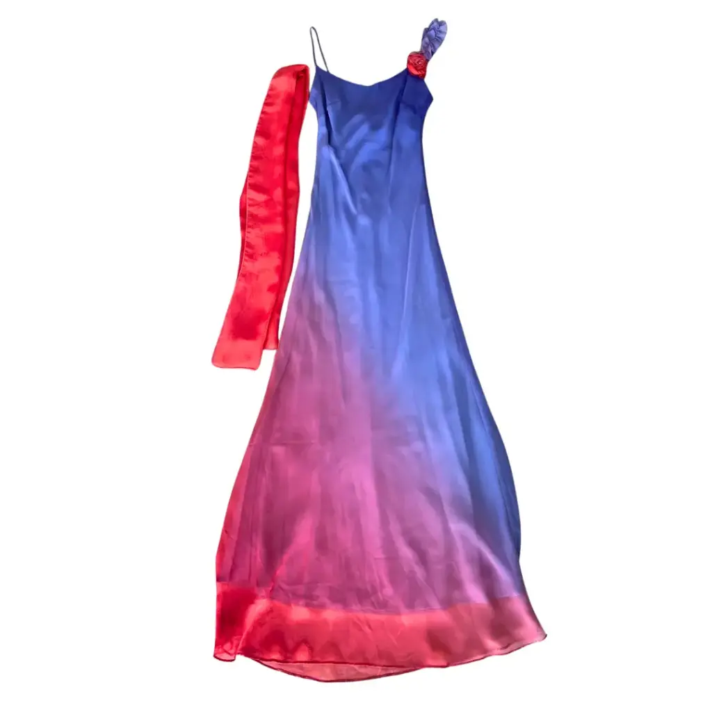 Vestido Lila y Rosado con chal Talla M