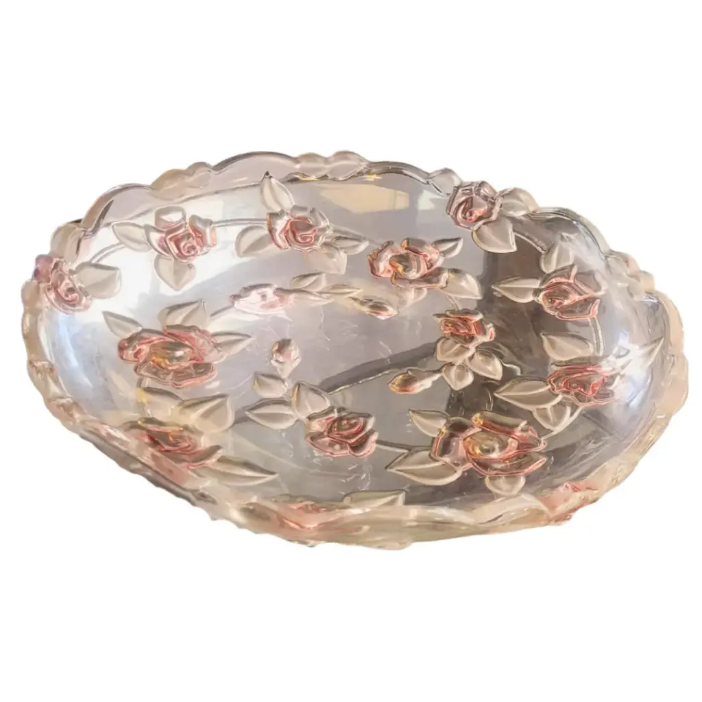 Bandeja de cristal con diseño rosas