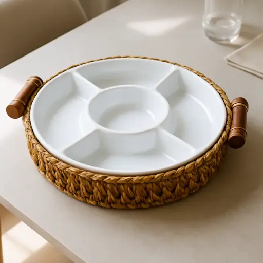 [2892590.1] Bandeja para piqueos de mimbre y cerámica 