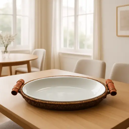 Fuente de mimbre y cerámica ovalada