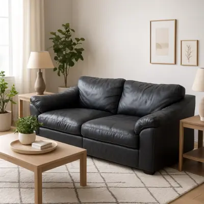 Sofá de cuero negro 2 cuerpos