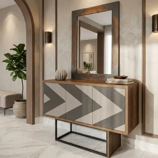 [3437775.11] Mueble flotante con diseño geométrico con espejo Marca CASART (3437775.3800)