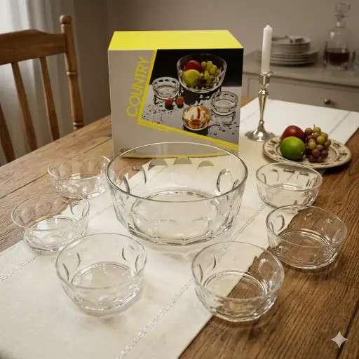 [398016.90.2] Juego fuente + 6 posillos de vidrio "Country".(398016.90)