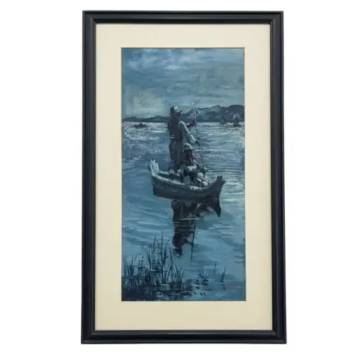 [4890095.19] Cuadro azul "Lago con pescadores" 68 X 40 (4890095.300)  