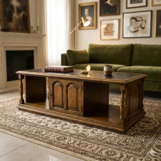 [089183.1500] Mueble central o lateral de madera Mara con cuero (1,44 largo y 55 cm ancho) (089183.1500)