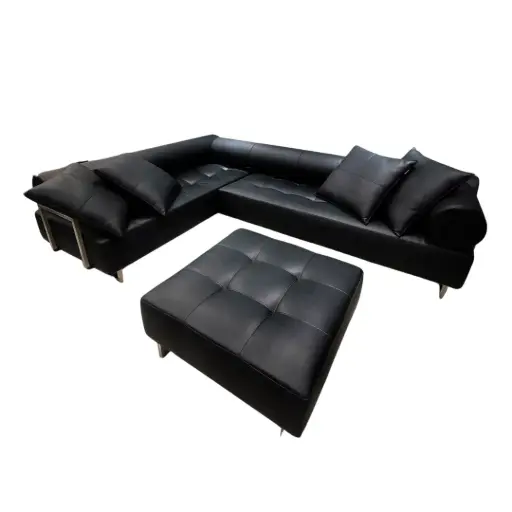 [3354471] Sofa en L de cuero negro - Innovation