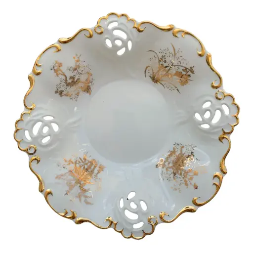 [3333906.10] Fina porcelana plato blanco con dorado 32cm